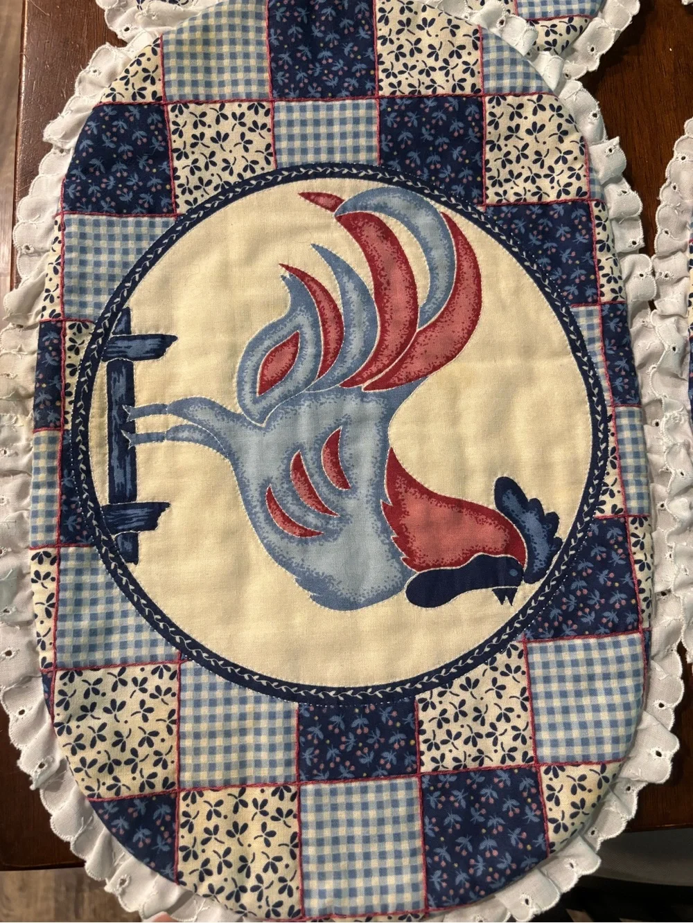 Vtg Cottagecore Chicken Placemats Ruffle Grandma Set of 6